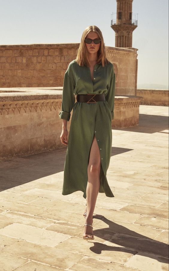 robe chemise longue verte