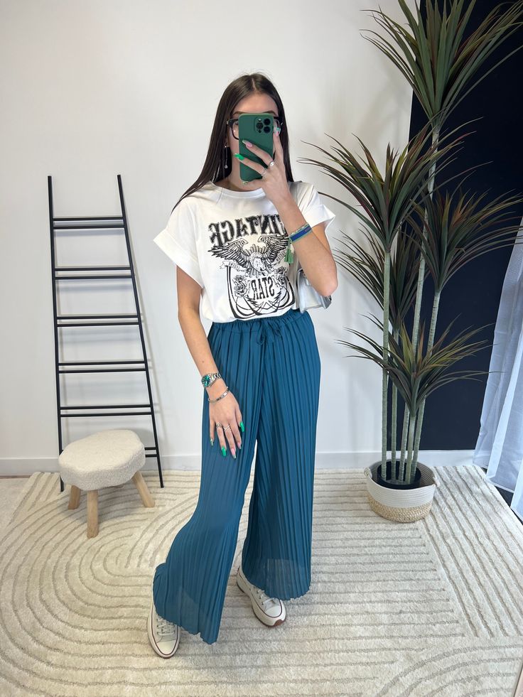 Pantalon plissée bleu canard