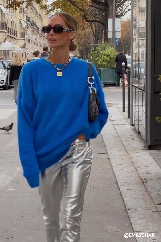 pantalon argenté lisse