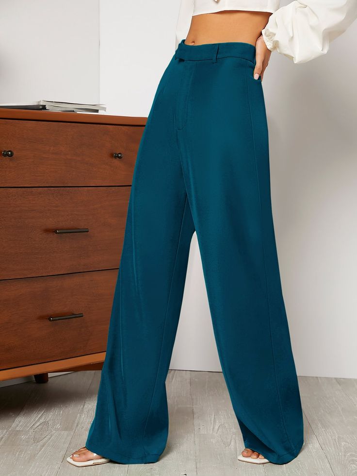 pantalon bleu canard taille haute